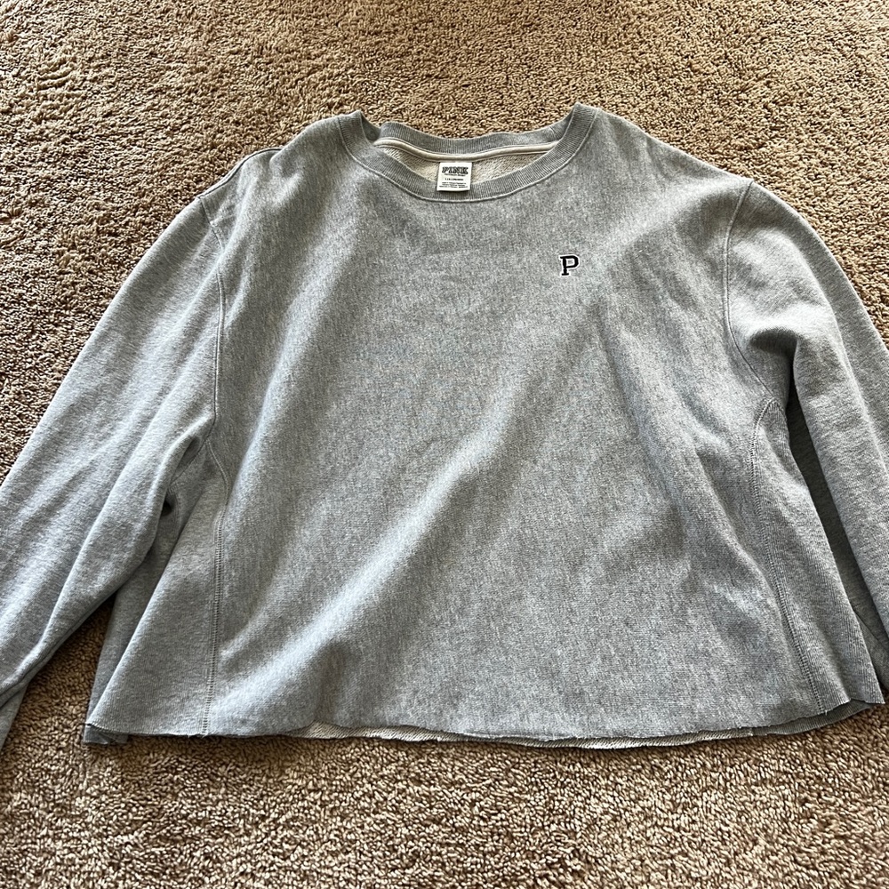 L grey victoria secret pink cropped crewneck